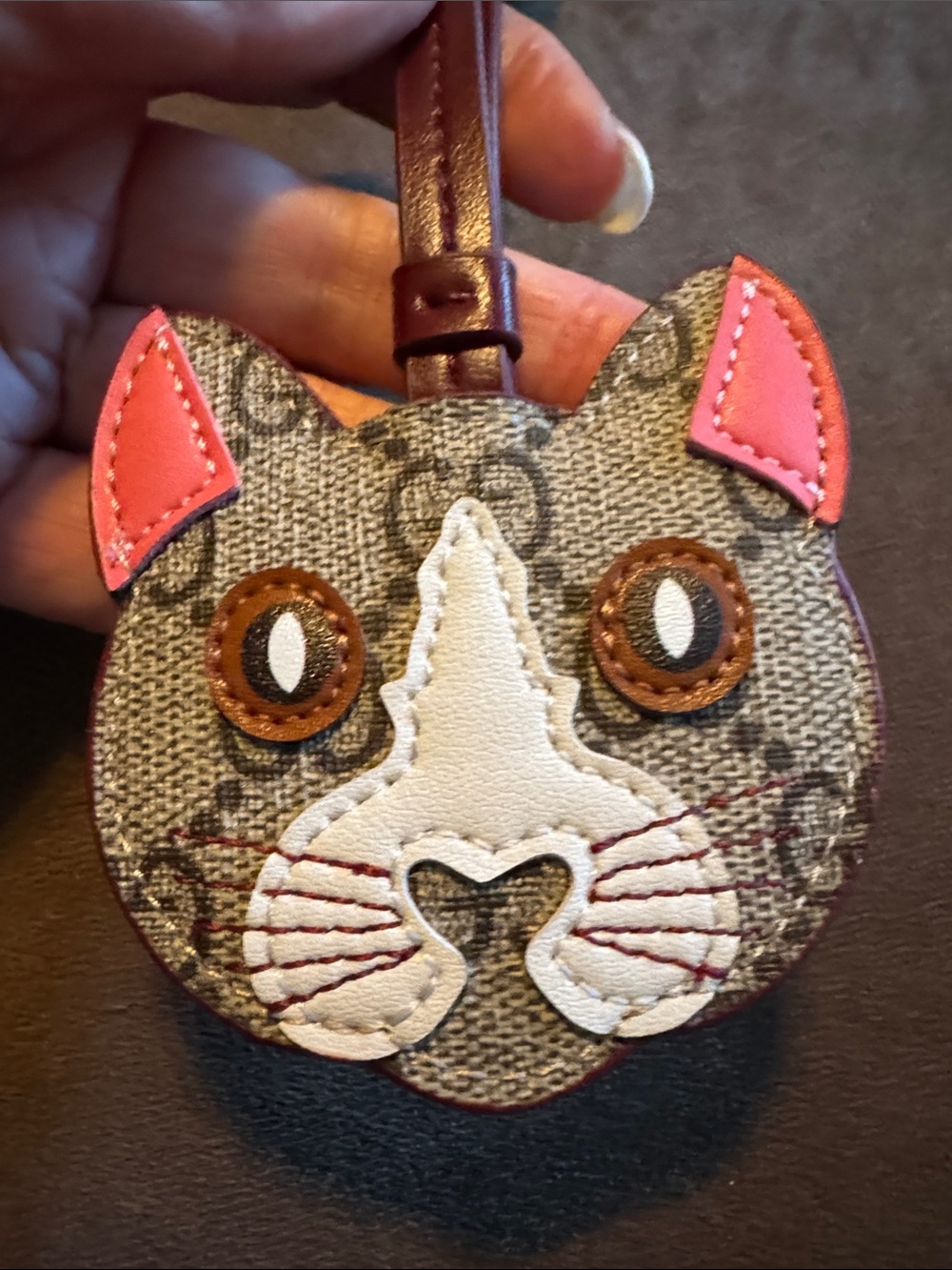 Gucci Cat Bag Charm Pink & Brown